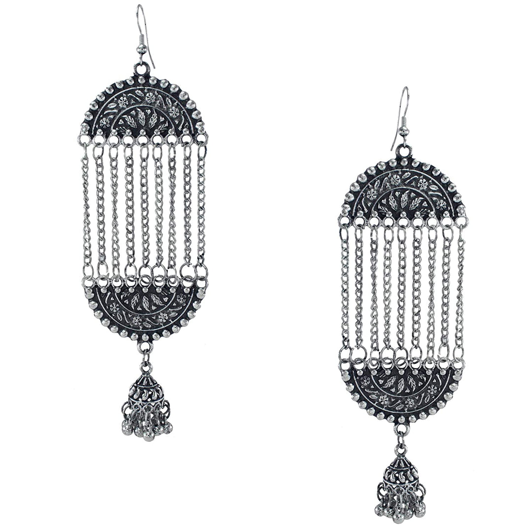 Abhinn Afghani Oxidised Silver Floral Design Dangler And Jhumki Earring for Women