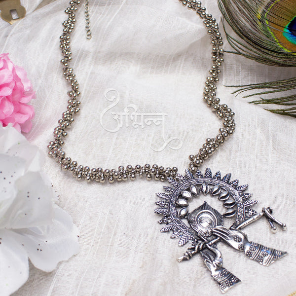 Abhinn Silver Oxidised Ethnic Temple Design Krishna Flute Pendant For  Women 