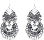 Load image into Gallery viewer, Abhinn Stylish Silver Oxidised Afghani Tribal Mirror Chandbali Earrings for Women
