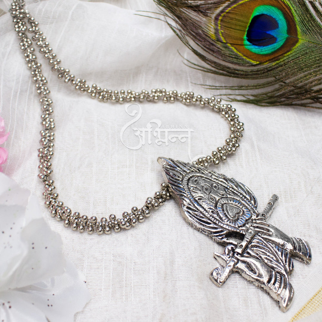 Abhinn Silver Oxidised Ethnic Morpankh Design Pendant For Women