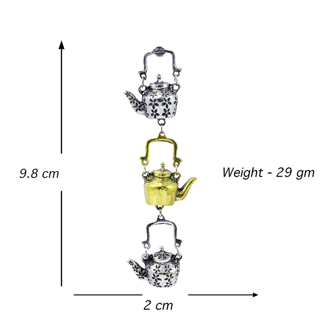 Abhinn Alloy Designer Kettle Shape Dual Tone Gold-plated Oxidised Earrings for Women