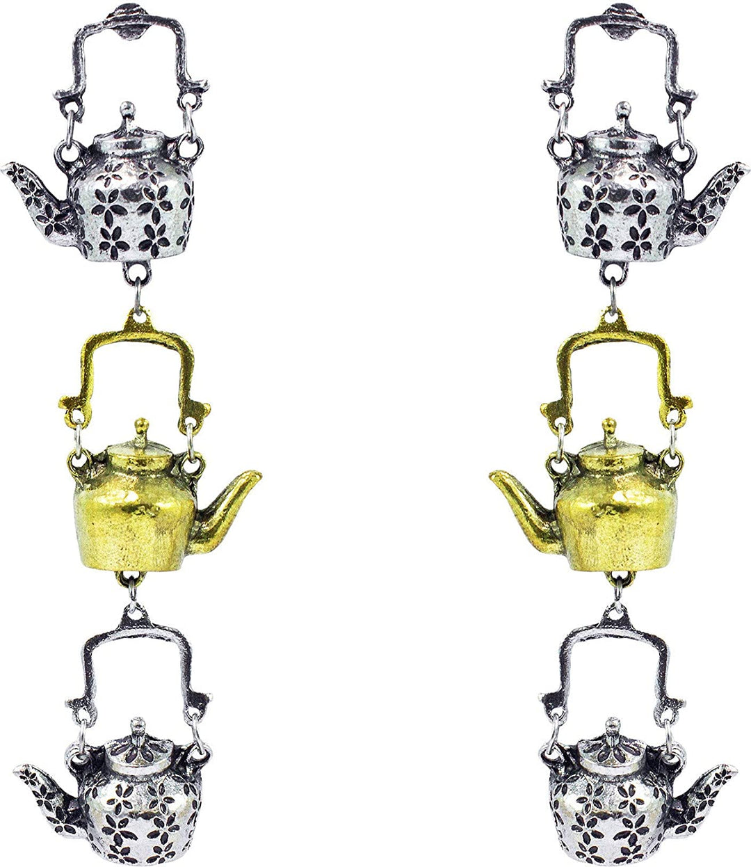 Abhinn Alloy Designer Kettle Shape Dual Tone Gold-plated Oxidised Earrings for Women