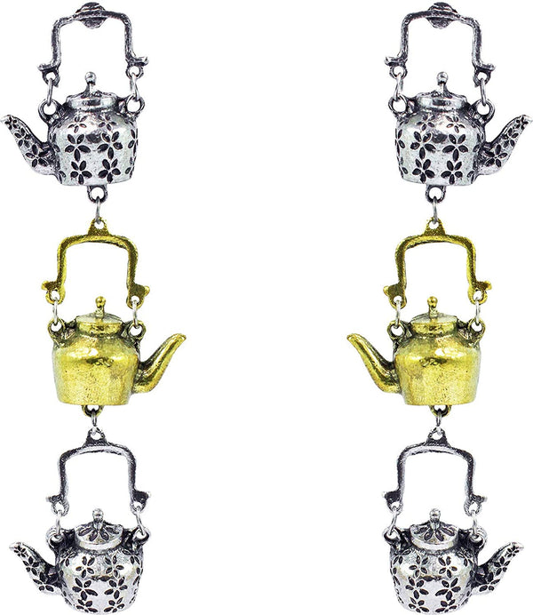 Abhinn Alloy Designer Kettle Shape Dual Tone Gold-plated Oxidised Earrings for Women
