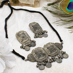Load image into Gallery viewer, Abhinn Silver Oxidised Temple Design Necklace Set For Women
