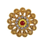 Load image into Gallery viewer, Beautiful Golden Plated Floral Design Ring with Red White Crystal Stones

