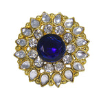 Load image into Gallery viewer, Abhinn Beautiful Royal Golden Plated Round Floral Design Ring with Blue White Crystal Stones
