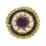 Load image into Gallery viewer, Abhinn Beautiful Floral Leaf Design Pearl Ring with Purple Green Crystal Stones
