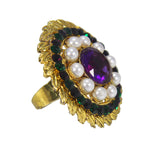 Load image into Gallery viewer, Abhinn Beautiful Floral Leaf Design Pearl Ring with Purple Green Crystal Stones
