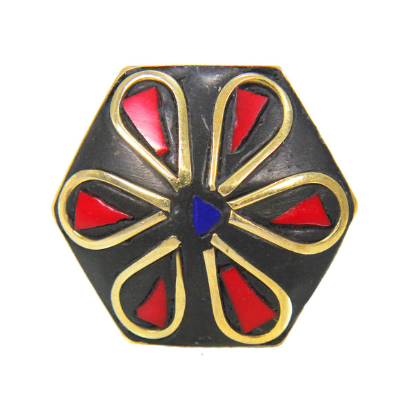  Latest Bohemian Black Golden Design Ring with Red Stone