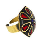 Load image into Gallery viewer,  Latest Bohemian Black Golden Design Ring with Red Stone
