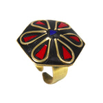 Load image into Gallery viewer,  Latest Bohemian Black Golden Design Ring with Red Stone
