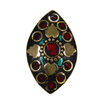 Load image into Gallery viewer, Beautiful Bohemian Black Golden Leaf Shaped Ring with Blue Red Stone
