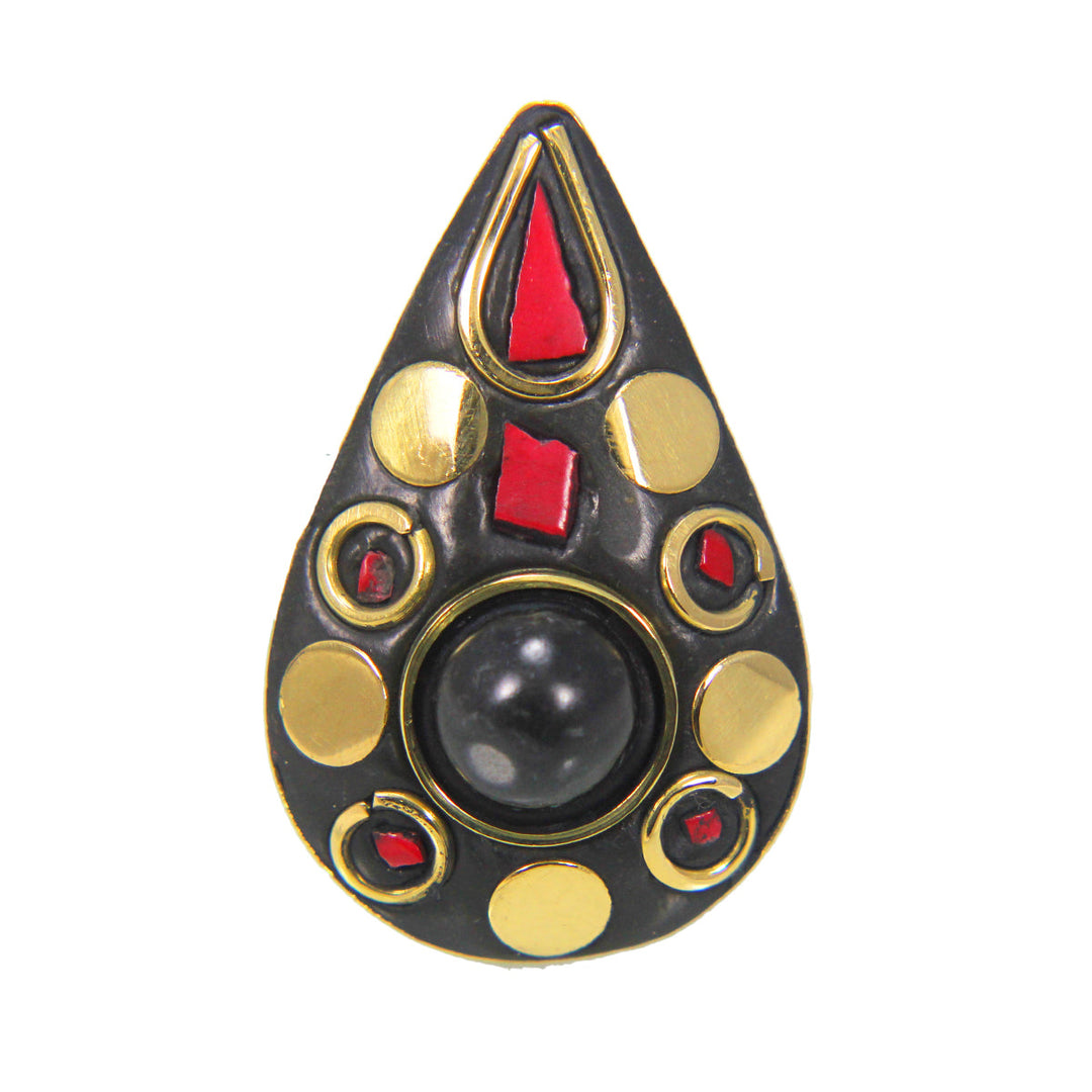 Abhinn Latest Bohemian Black Golden Ring with Boho Tibetian Stone Work