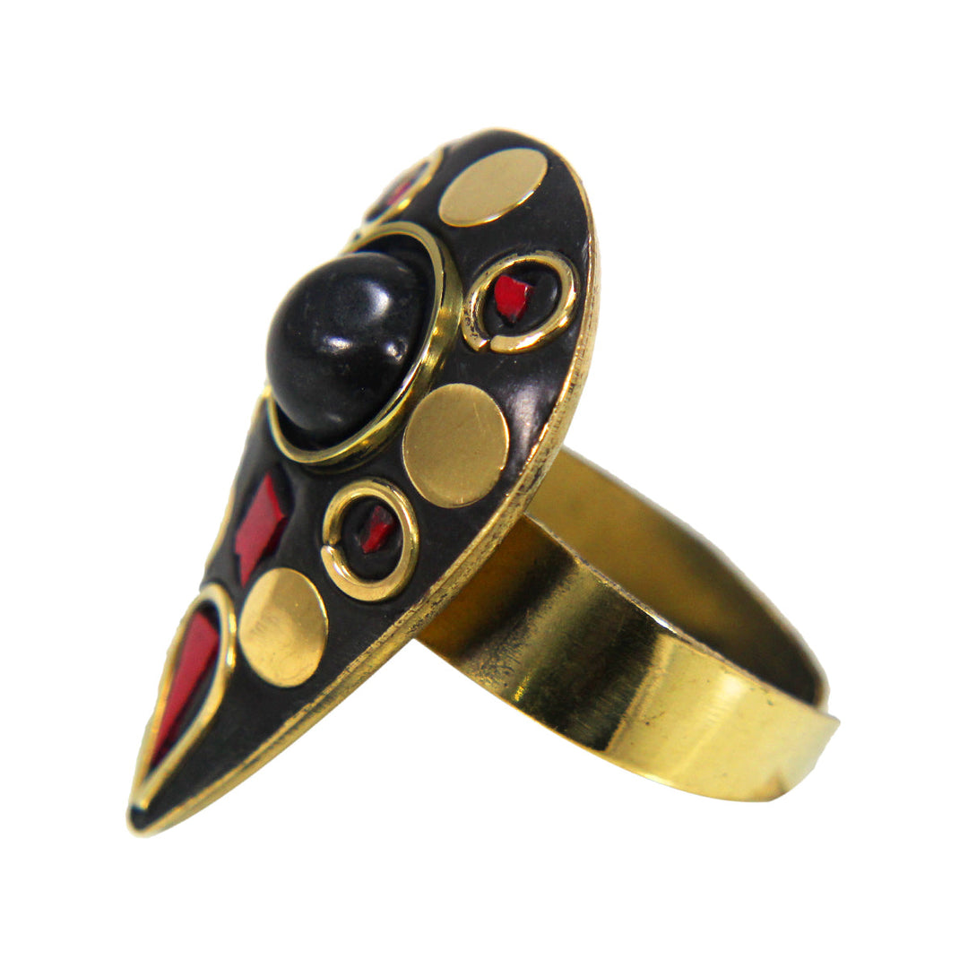 Abhinn Latest Bohemian Black Golden Ring with Boho Tibetian Stone Work