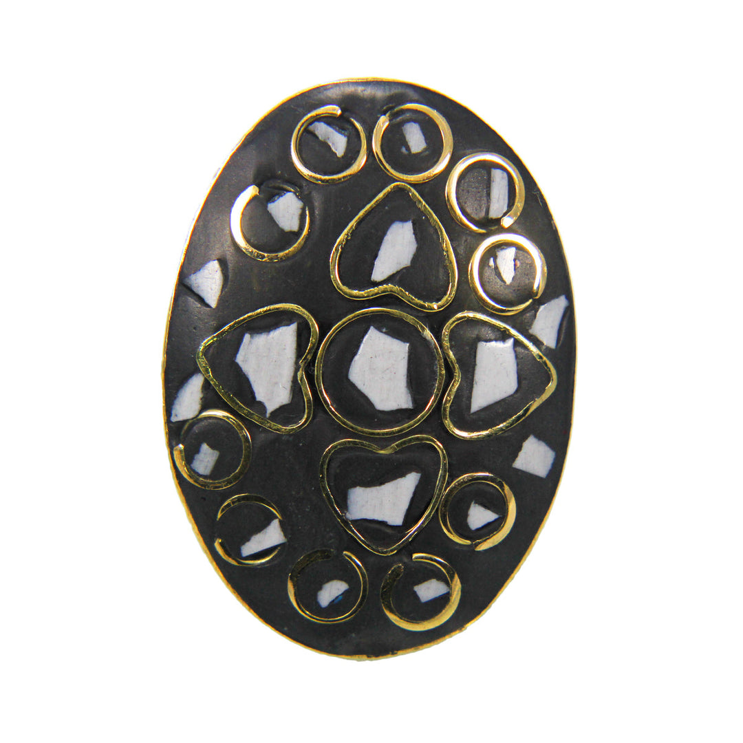 Abhinn Beautiful Bohemian Black Golden Heart Shaped Floral Design Ring
