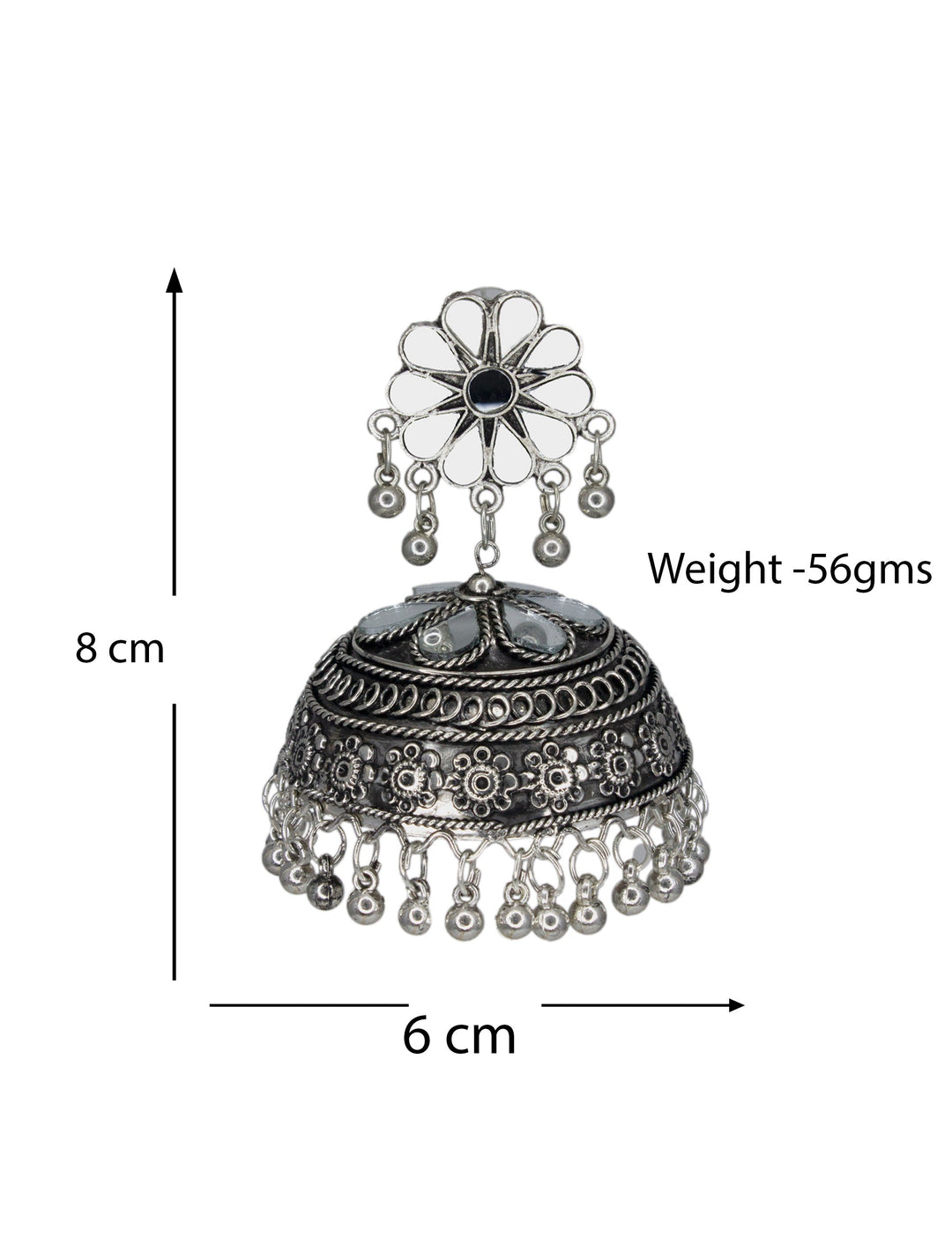 Abhinn Afghani Silver Oxidised Floral Design MIrror Stud Big Jhumka Earring For Women