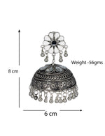 Load image into Gallery viewer, Abhinn Afghani Silver Oxidised Floral Design MIrror Stud Big Jhumka Earring For Women
