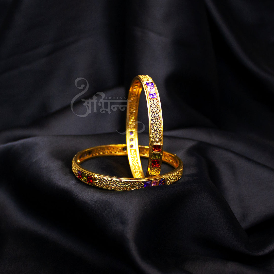Abhinn Golden Multi Colour Floral Design Bangle Set For Women 