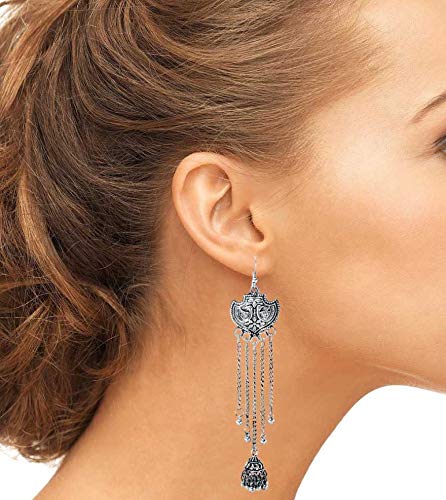 Abhinn Silver Oxidised Kashmiri Jhumki Earring For Women