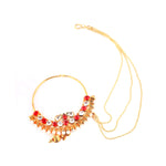 Load image into Gallery viewer, Abhinn Designer Rajasthani Gold Plated Large Hoop Nose ring with Red CZ Crystal Stones for Women Online
