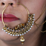 Load image into Gallery viewer, Abhinn Beautiful Rajasthani Gold Plated Large Hoop Nose ring with Brown CZ Crystal Stones for Women Online
