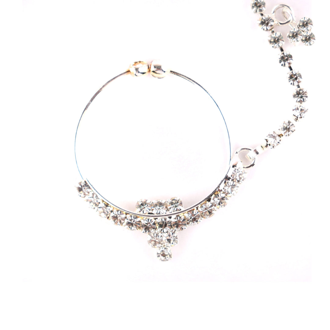 Trendy Designer Silver Plated Large Hoop Nose ring with CZ Crystal Stones