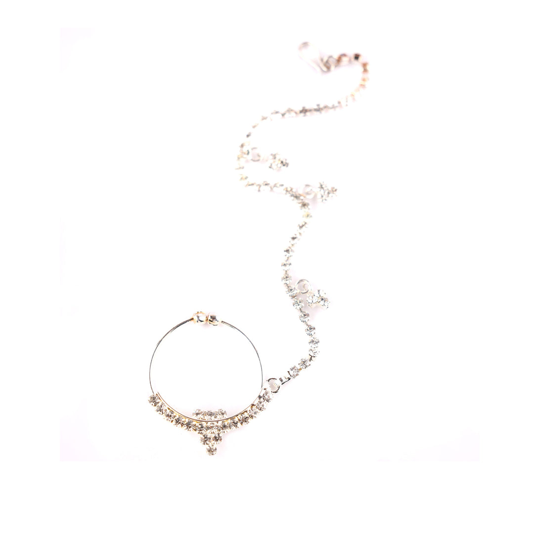 Trendy Designer Silver Plated Large Hoop Nose ring with CZ Crystal Stones