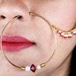 Load image into Gallery viewer, Abhinn Latest Gold Plated Large Hoop Nose Ring With Red and White Beads
