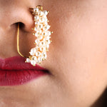 Load image into Gallery viewer, Abhinn Beautiful Designer Maharashtrian Nath Mogra Design Nosering with White Pearls for Women Online
