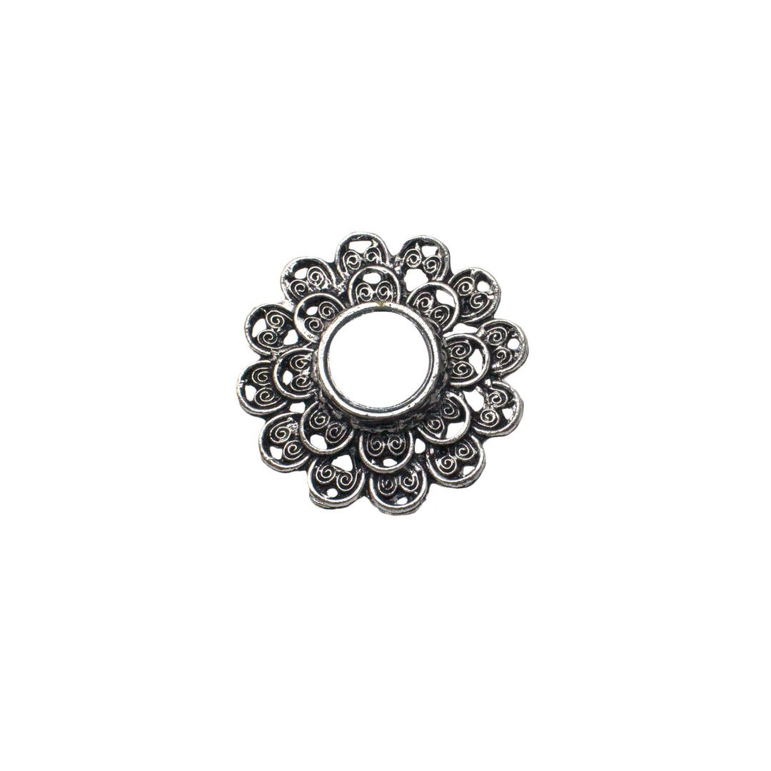 Abhinn Antique Silver Oxidised Floral Design Mirror Ring For Women
