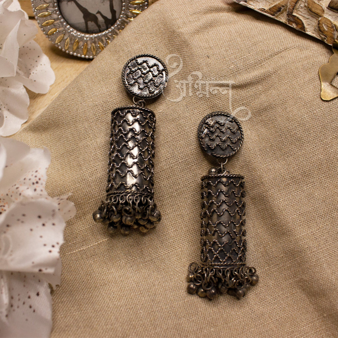 Abhinn Black Polished Cylindrical Shape Spiral Jhumka Earrings For Women