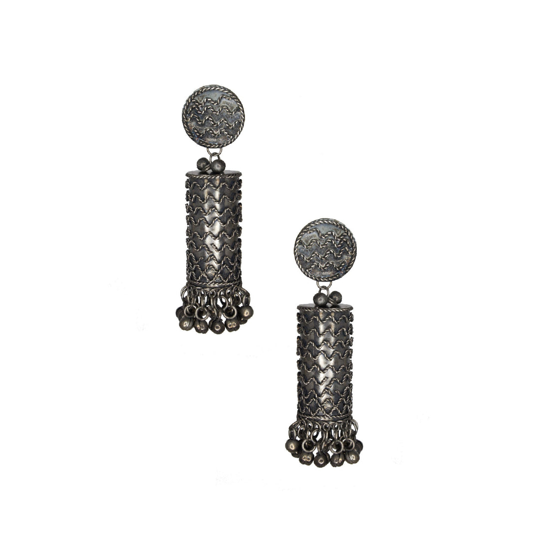Abhinn Black Polished Cylindrical Shape Spiral Jhumka Earrings For Women