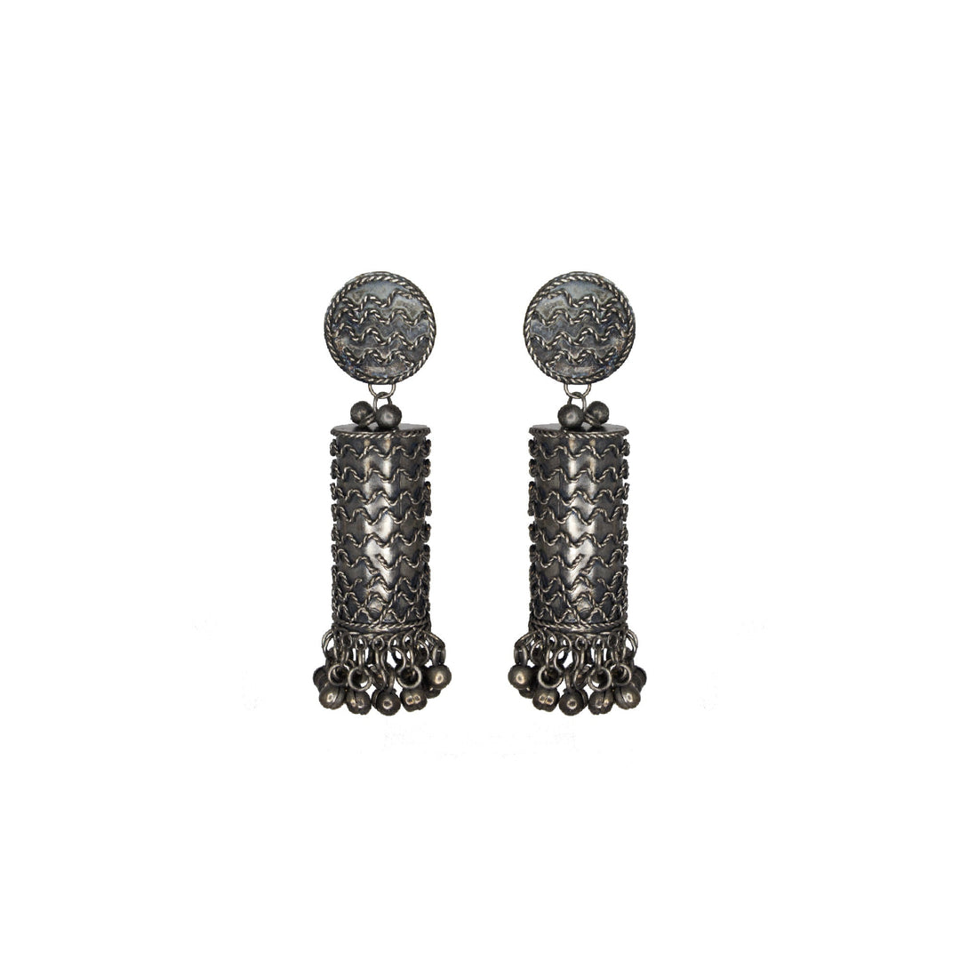 Abhinn Black Polished Cylindrical Shape Spiral Jhumka Earrings For Women