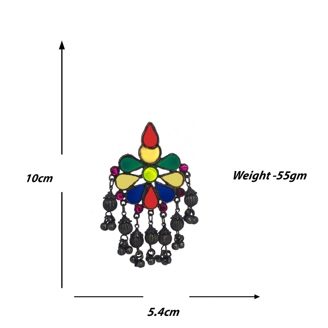 Abhinn Black Polished Tribal Look Floral Design Multi Colour Dangler Earrings For Women