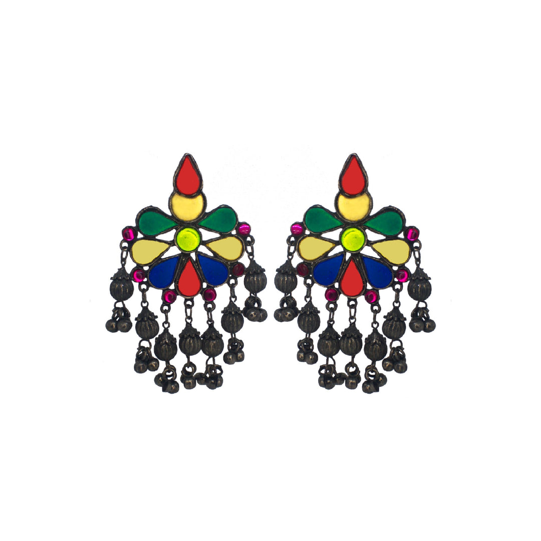 Abhinn Black Polished Tribal Look Floral Design Multi Colour Dangler Earrings For Women