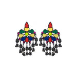 Load image into Gallery viewer, Abhinn Black Polished Tribal Look Floral Design Multi Colour Dangler Earrings For Women
