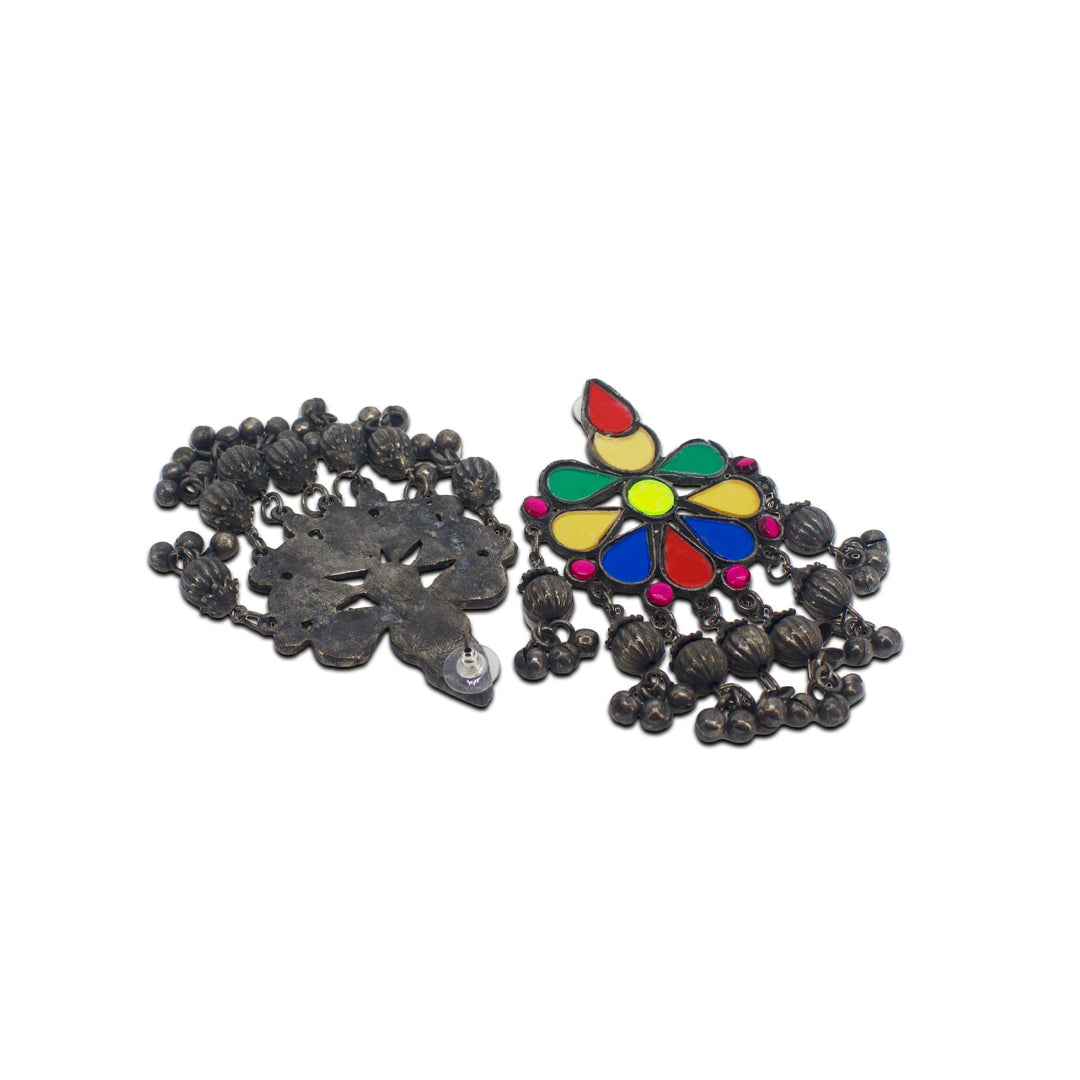 Abhinn Black Polished Tribal Look Floral Design Multi Colour Dangler Earrings For Women