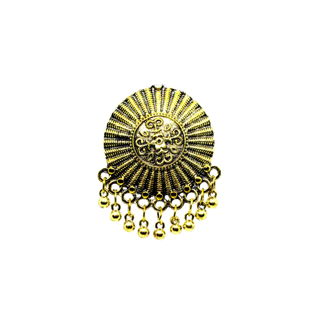 Abhinn Golden Oxidised Tribal Design With Golden Beads Ring For Women