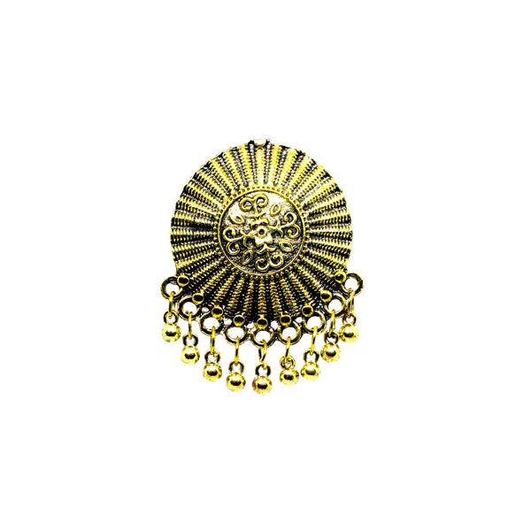 Abhinn Golden Oxidised Tribal Design With Golden Beads Ring For Women