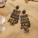 Load image into Gallery viewer, Abhinn Silver Oxidised Doli Design Multi Colour Dangler Earrings For Women-1
