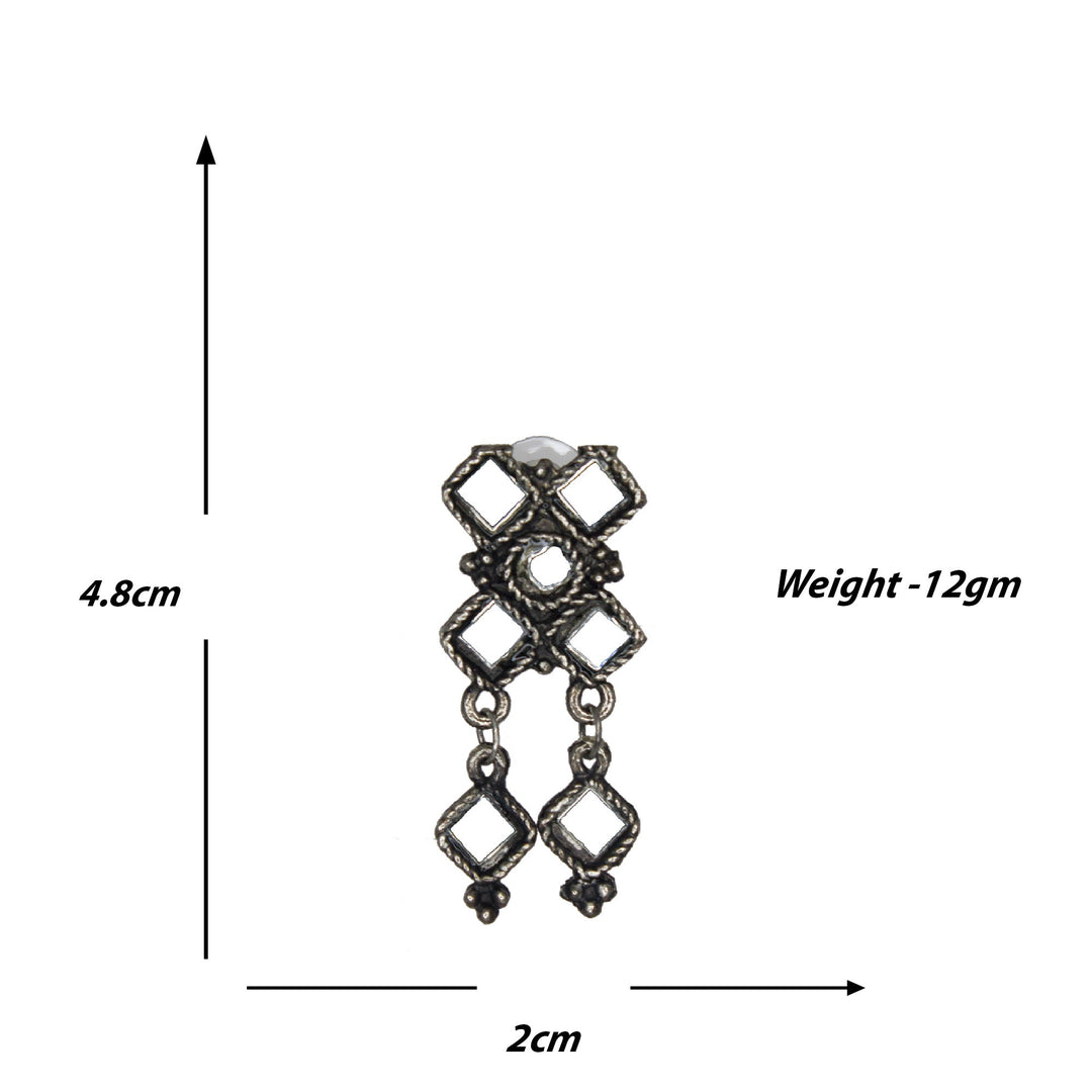 Abhinn Silver Oxidised Floral Design Mirror Pendant Set For Women