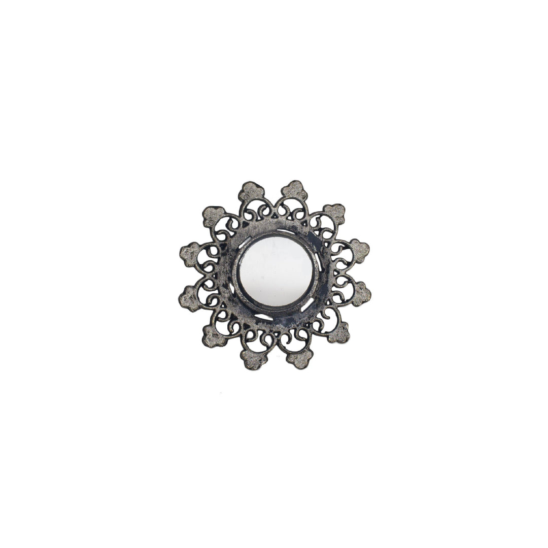 Abhinn Silver Oxidised Floral Design Mirror Ring For Women 