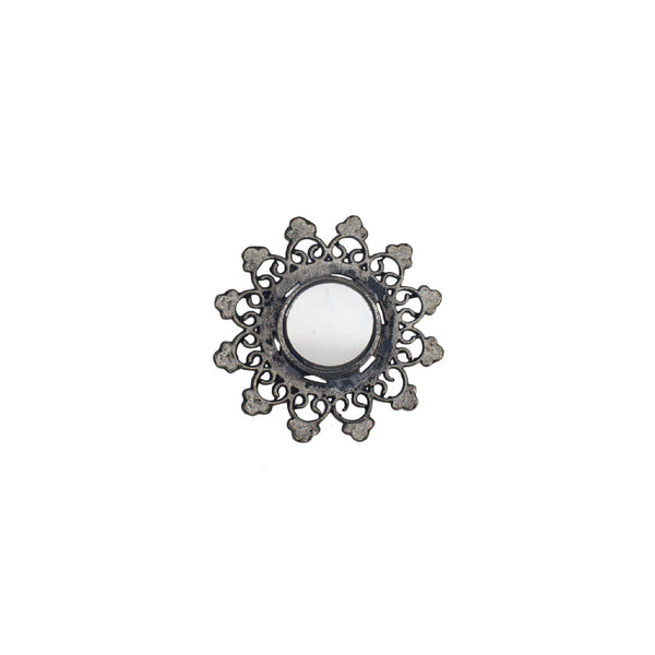Abhinn Silver Oxidised Floral Design Mirror Ring For Women 