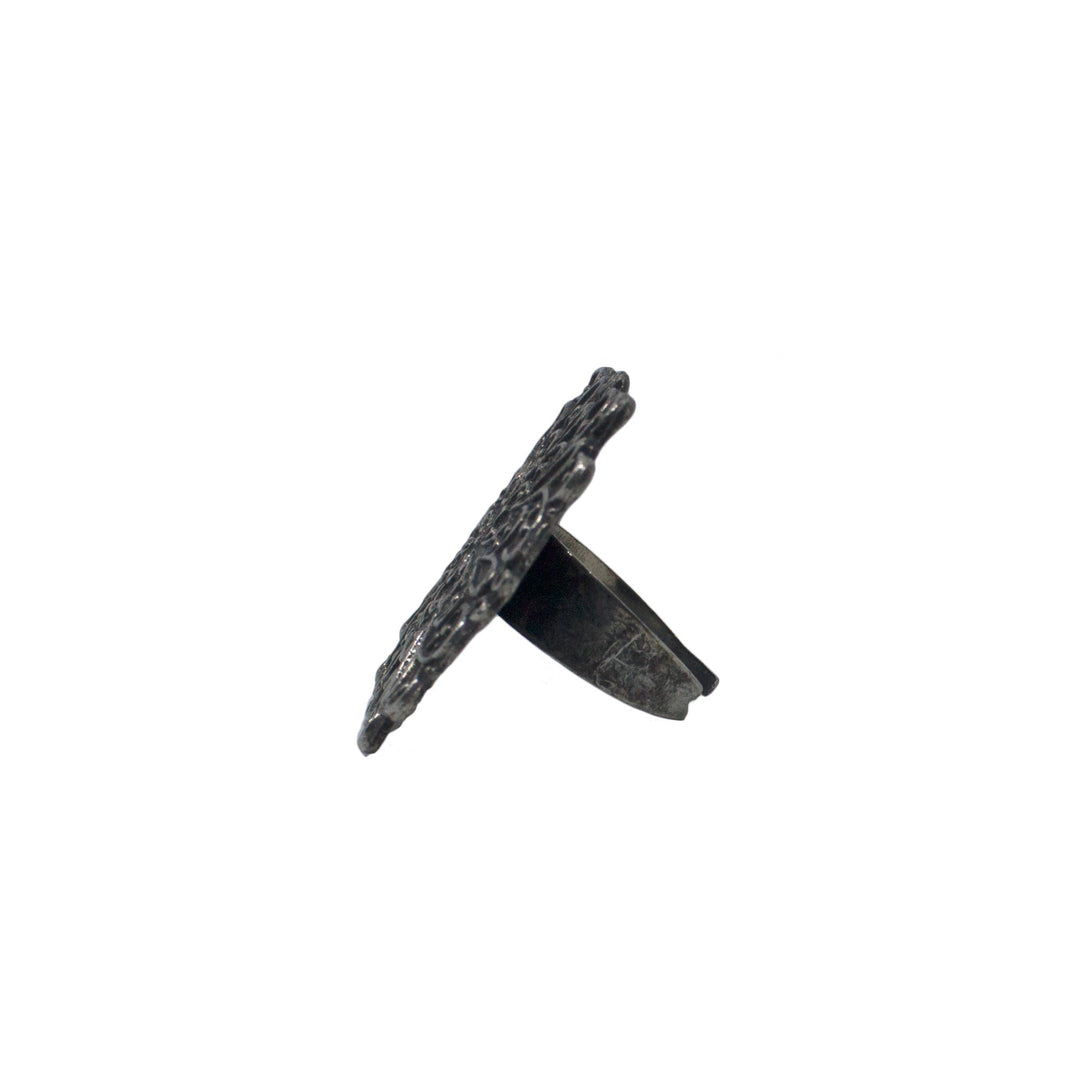 Abhinn Silver Oxidised Square Floral Design Rings For Women