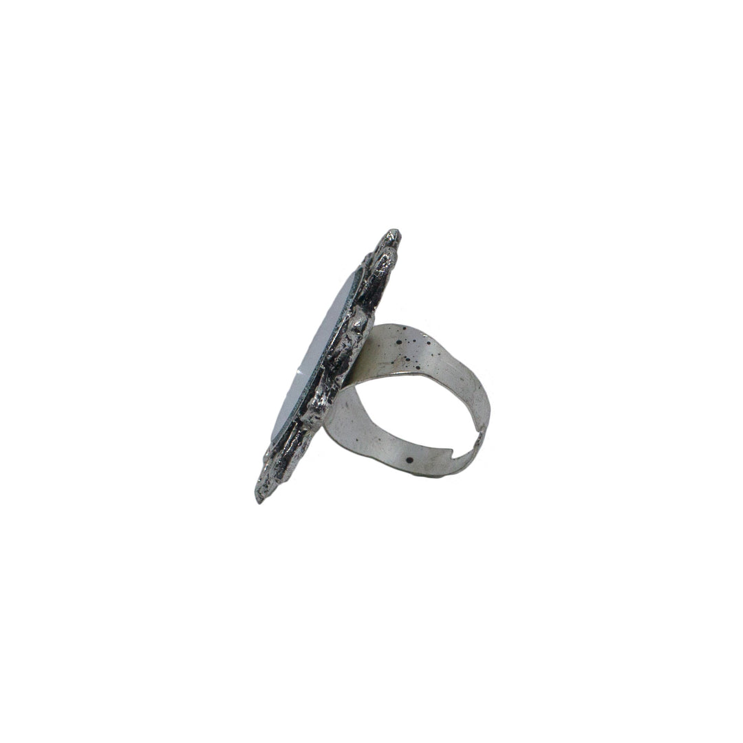 Abhinn Silver Oxidised Sun Shaped Mirror Ring For Women