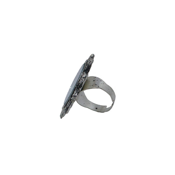 Abhinn Silver Oxidised Sun Shaped Mirror Ring For Women