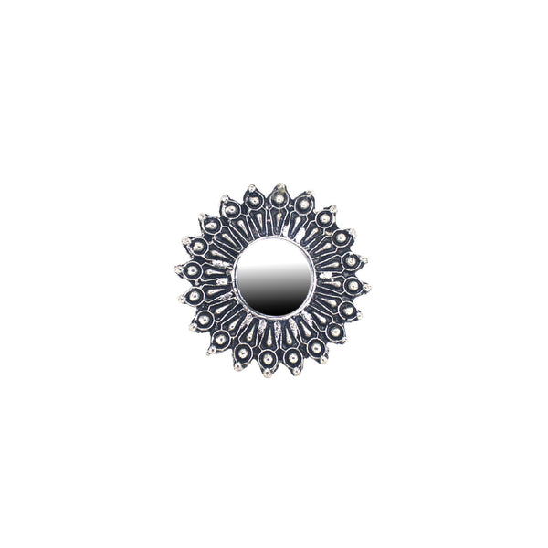 Abhinn Silver Oxidised Temple Design Mirror Ring For Women