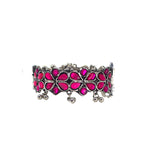 Load image into Gallery viewer, Abhinn Silver Oxidised Pink Floral Design Adjustable Bangle For Girls
