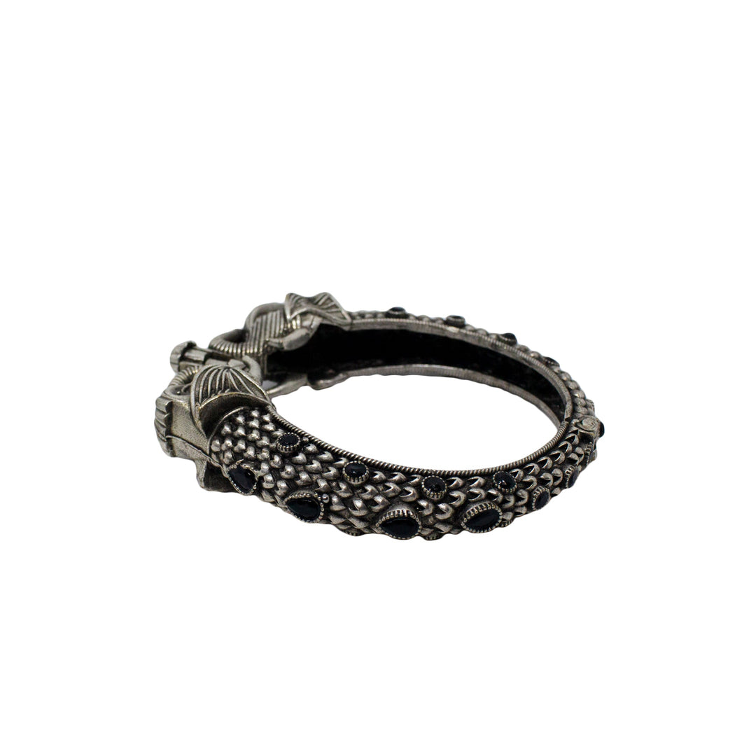 Abhinn Silver Replica Bracelet Elephant Design Black CZ Stones For Girls