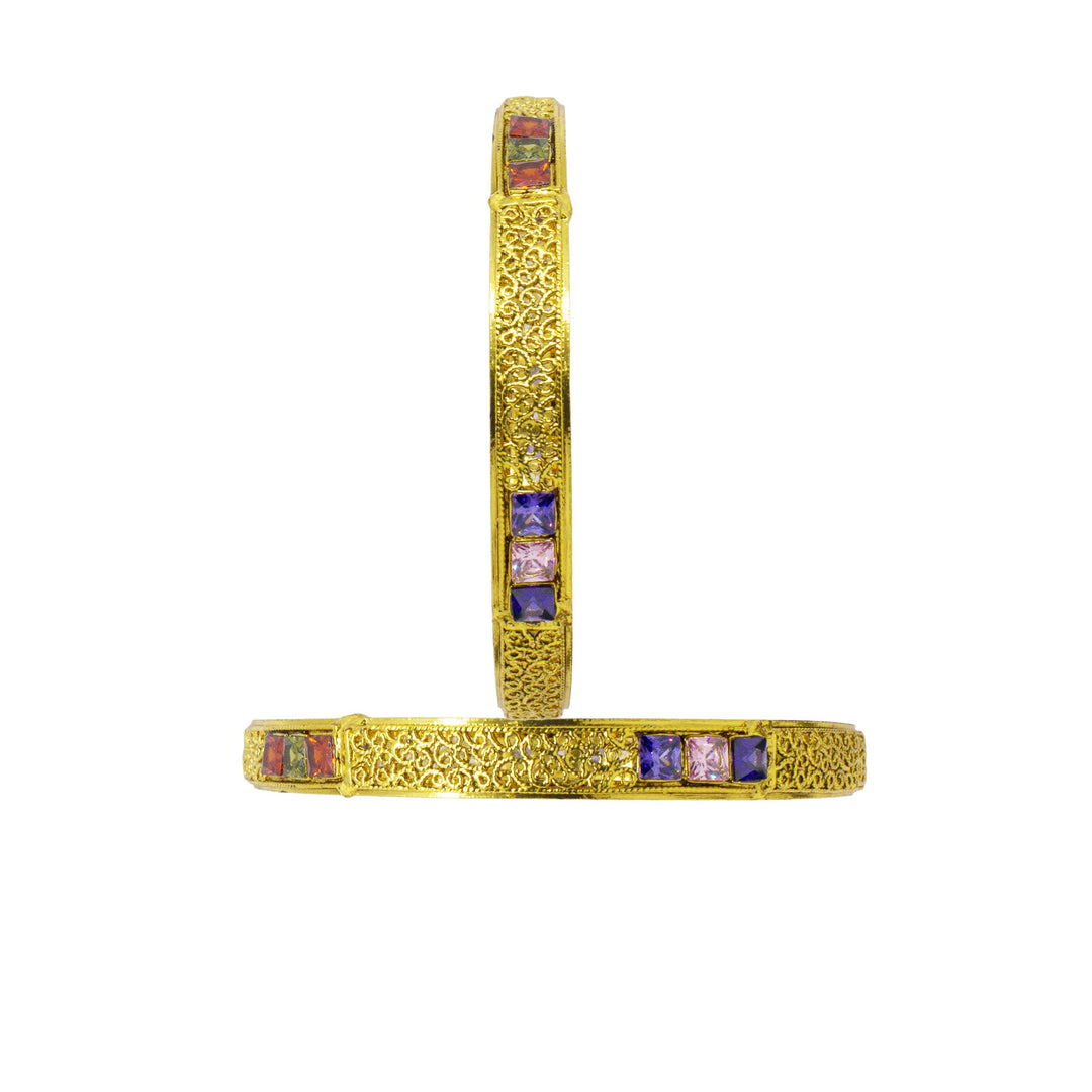 Abhinn Golden Multi Colour Floral Design Bangle Set For Women 